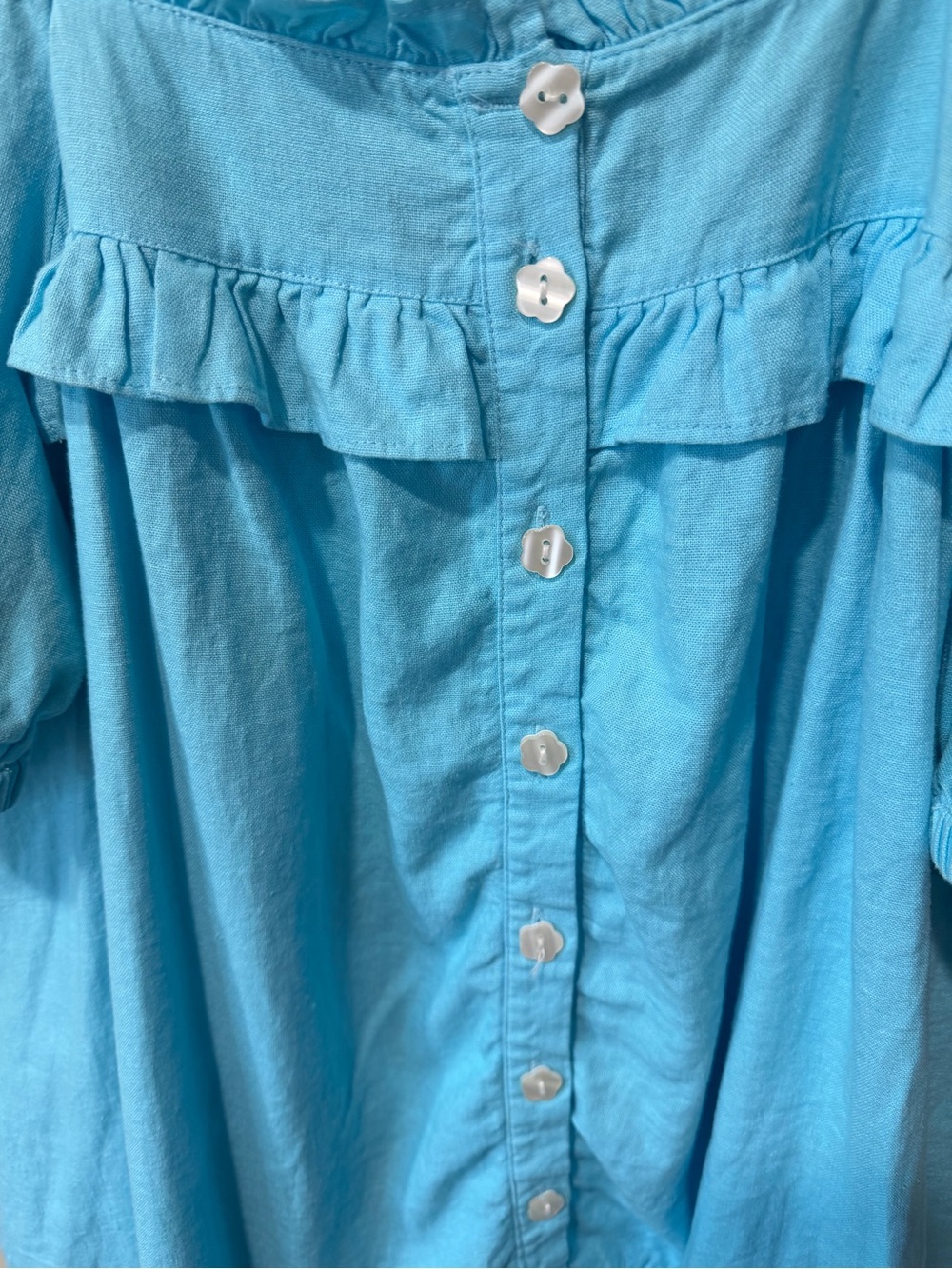 Off-Shoulder Blue Mini Dress with Puff Sleeves - Picture 3 of 5